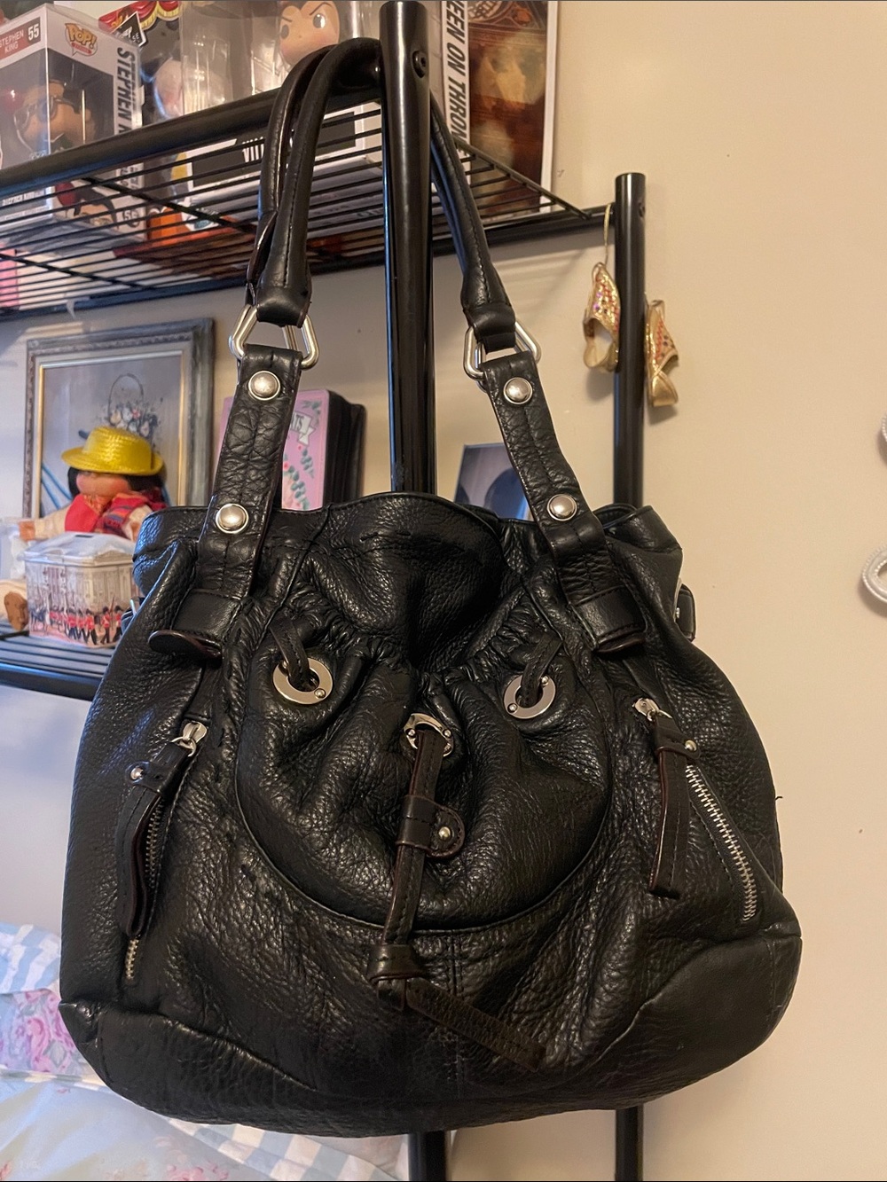 B. Makowsky Black Leather Shoulder Bag